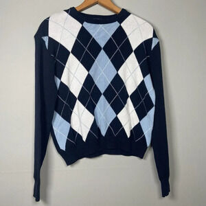 Brandy Melville Blue White Argyle Bernadette Sweater Preppy Y2K Academia 90s